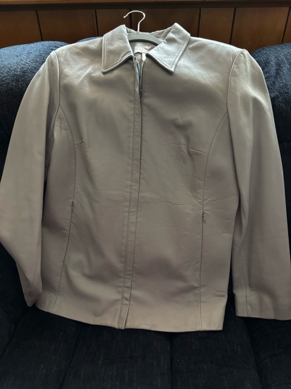 Women's light green Leather Zip-Front Jacket